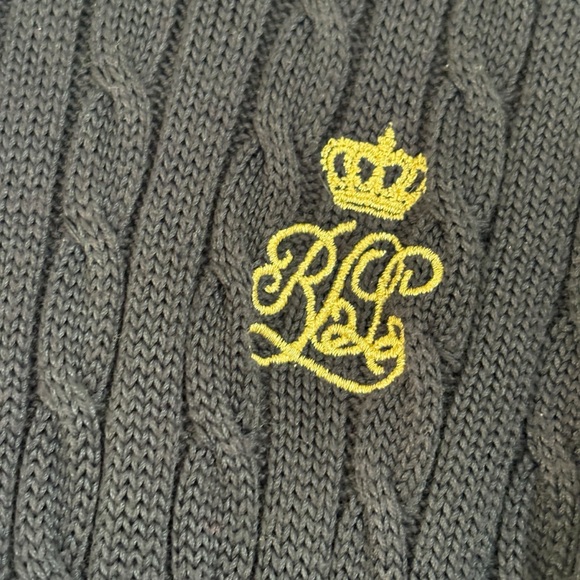 Lauren Ralph Lauren Navy Womens Zip Cardigan Cable Knit Gold Crest Size Medium - Picture 7 of 7